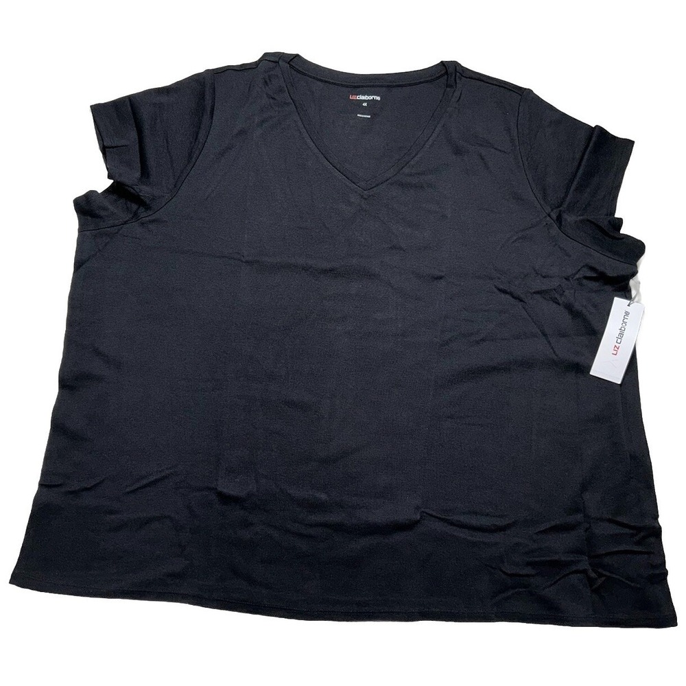 Liz‎ Claiborne Plus Size 4X Black V-Neck Cotton T-Shirt New With Tags